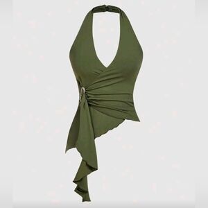 MOD Women's Casual Halter Tie Metal Buckle Fitted Asymmetric Hem Tank Top